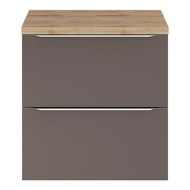 Ensemble salle de bains l.60 cm meuble à suspendre Imandra gris taupe brillant + plan de toilette décor chêne