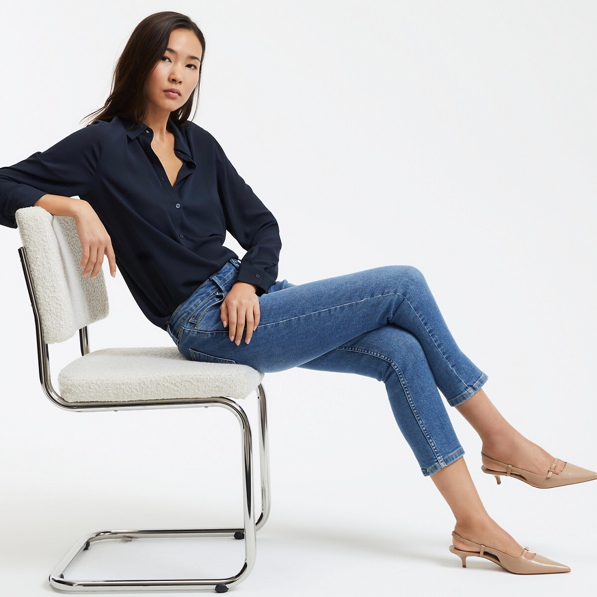 COLEÇÃO LA REDOUTE<br>Calça jeans slim curta, cintura alta
