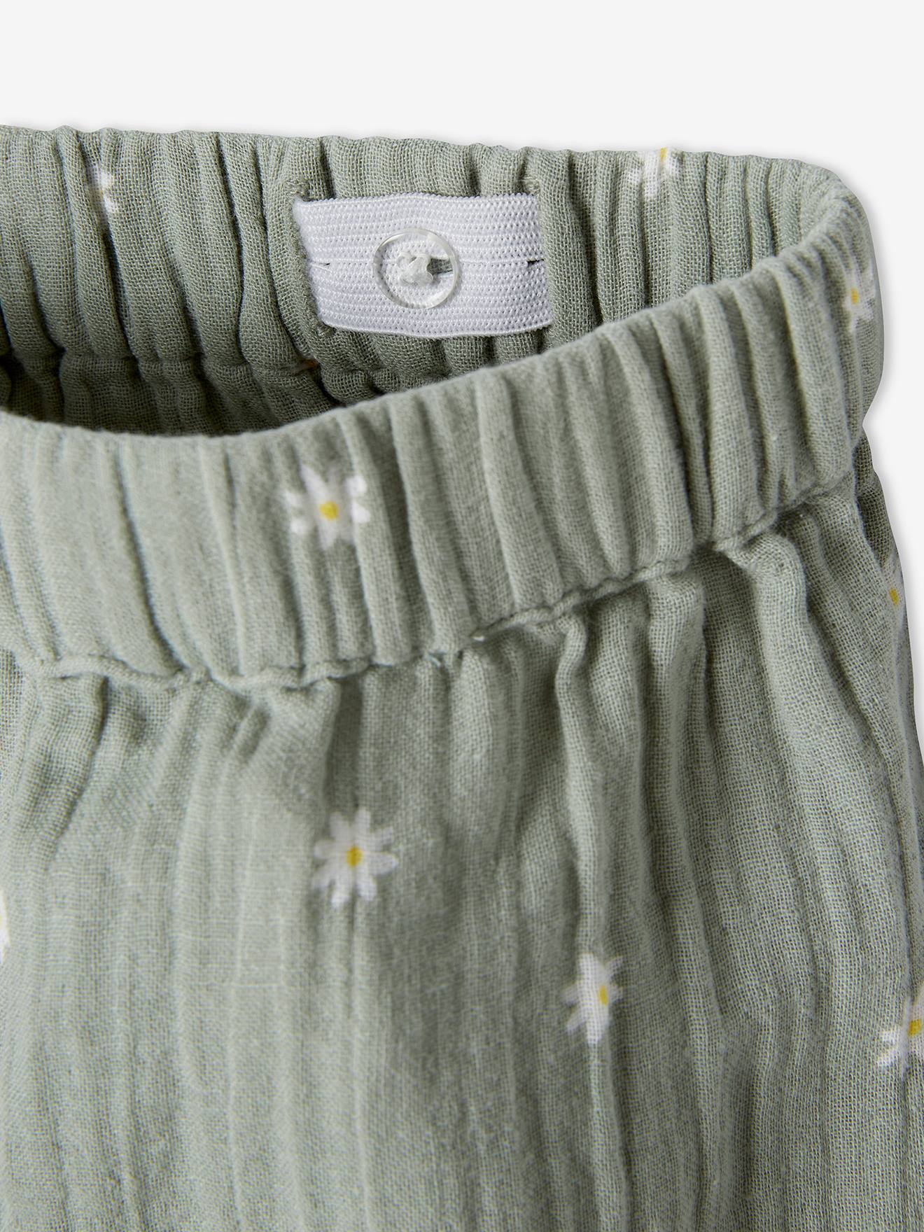 Saia de chiffon de algodão estampada para meninas, estampa verde clara.