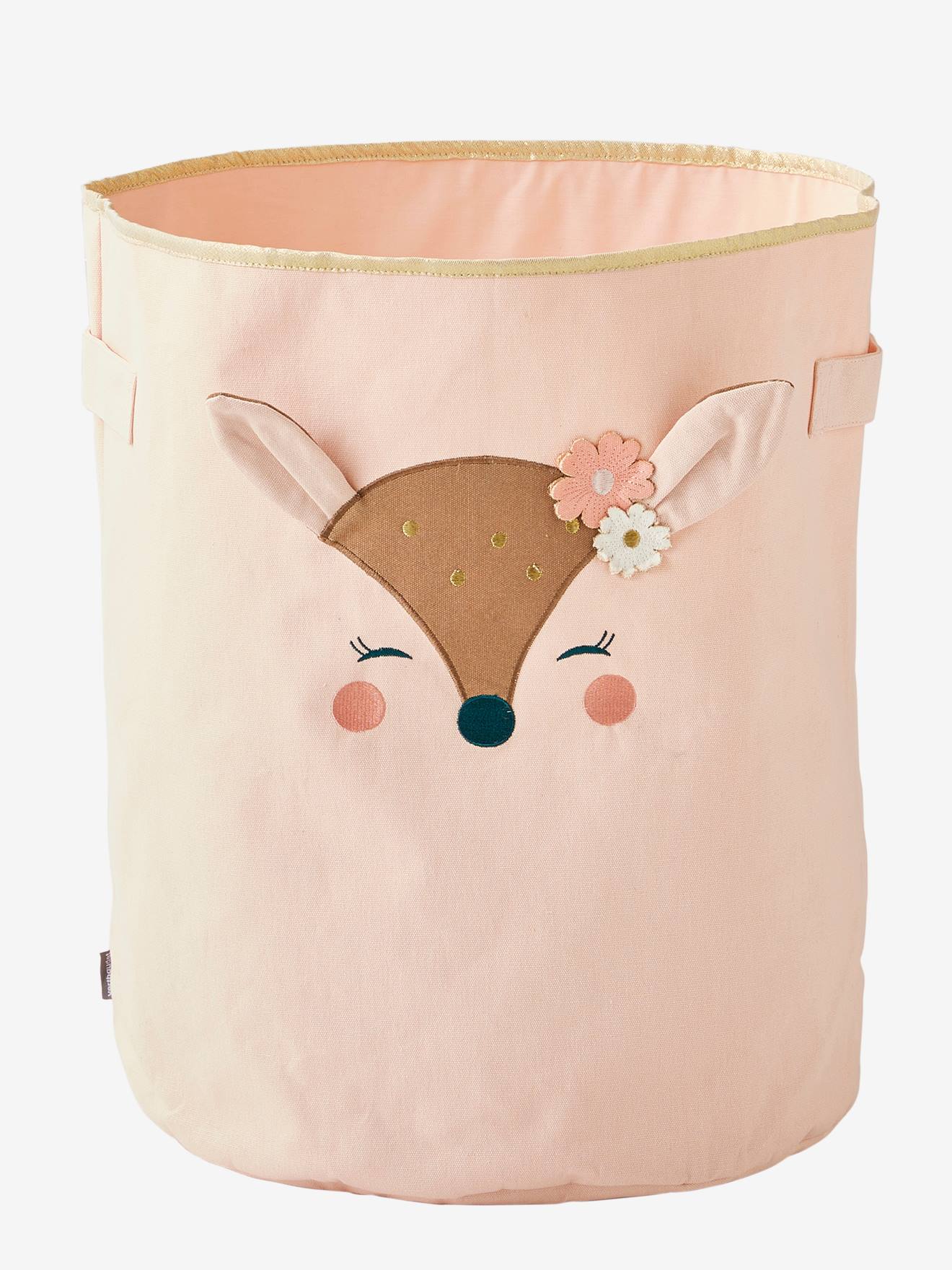 Cesto de armazenamento XL Biche rosa médio liso com motivos