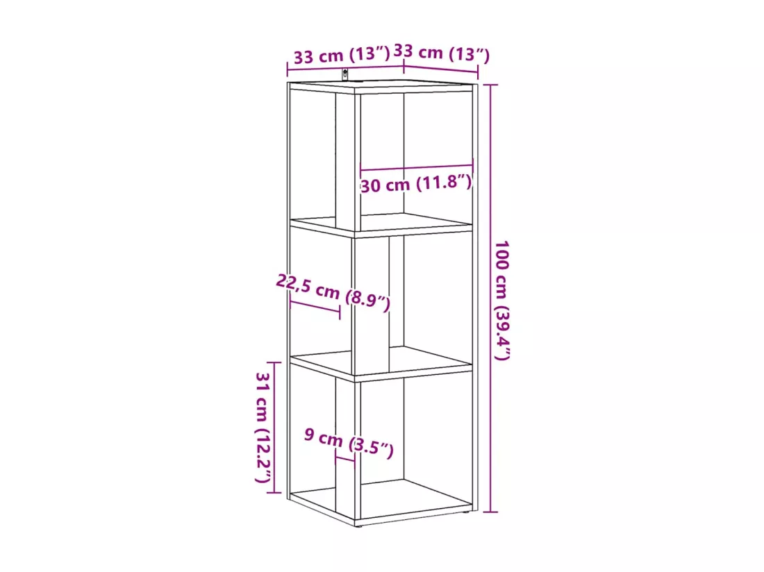 Armoire d'angle chêne artisanal 33x33x100 cm bois d'ingénierie