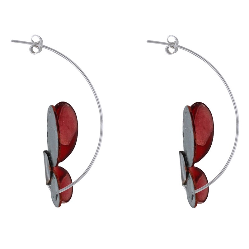 Boucles d'Oreilles Papillons Émaillés Rouge et Rose