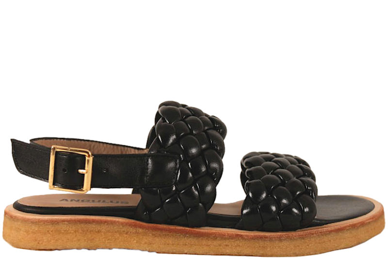ANGULUS SORT LET SANDAL I GLAT SKIND MED FLET