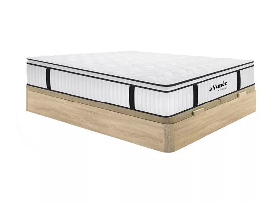 Ensemble 180 x 200 cm sommier coffre naturel clair + matelas anti-feu ressorts ensachés et surmatelas intégré ép.28cm - DELICE de YSMÉE HÔTEL