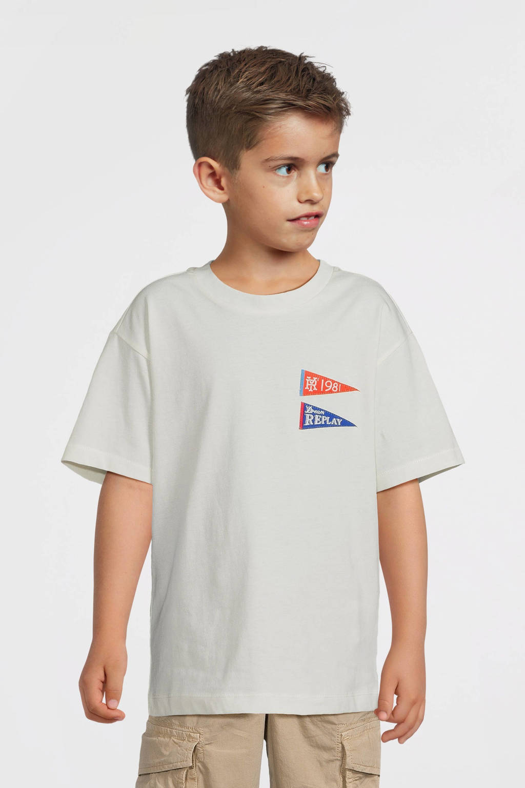 REPLAY T-shirt met printopdruk offwhite