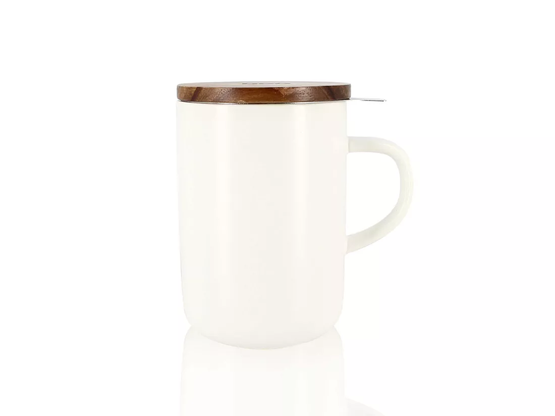 Ogo Living - Tisaniere Juliet Blanc En Gres Et Couvercle En Acacia De 475 Ml Ogo