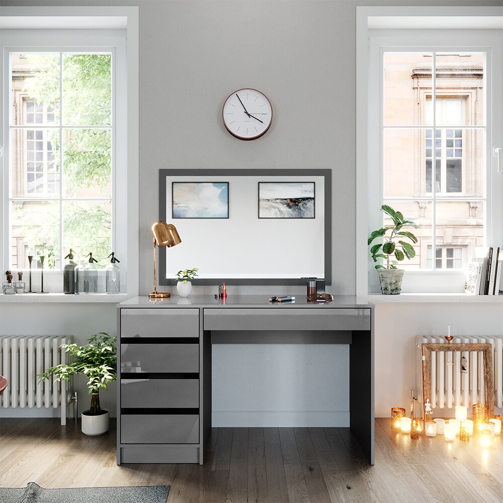 Vicco Schminktisch Frisiertisch Frisierkommode Sherry Grau 120x75 cm modern Schlafzimmer Kommode Schublade Ablage Aufbewahrung Kosmetiktisch Make-Up-Tisch Hochglanz