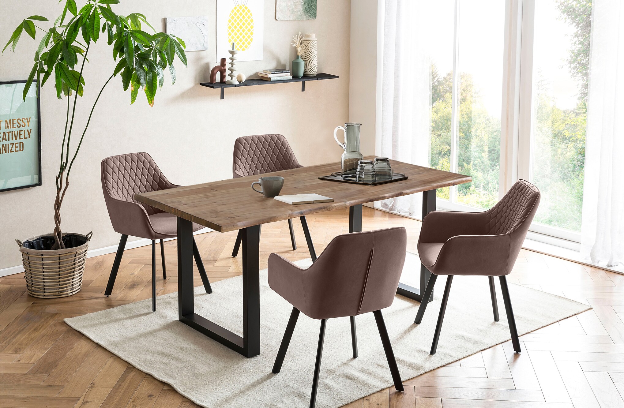Essgruppe 5 tlg. 160x90 cm Sitzgruppe Massivholz Essstuhl Esstisch Tisch Stuhl