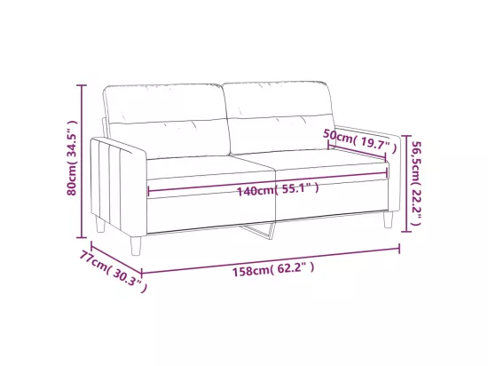 Canapé à 2 places Gris clair 140 cm Tissu