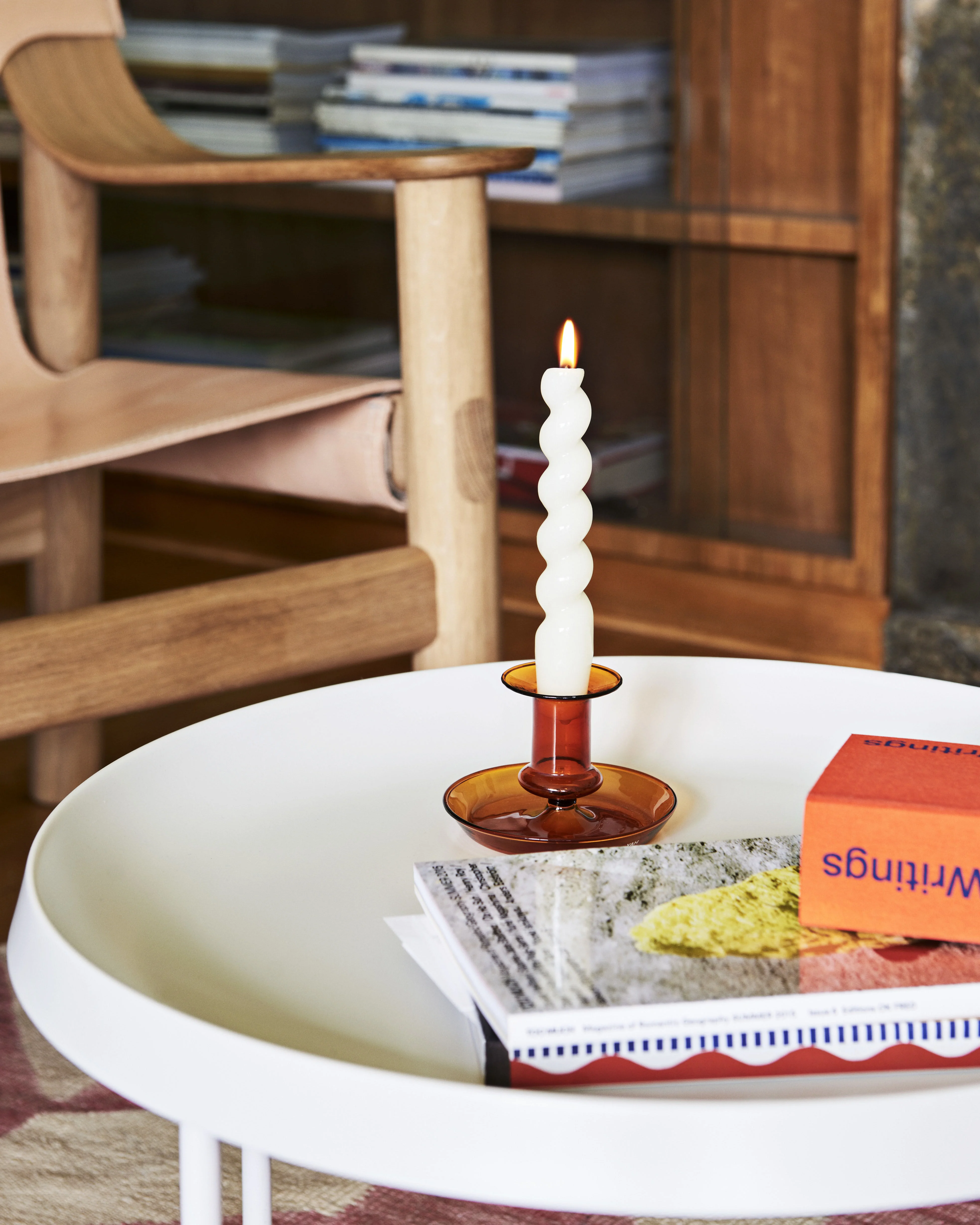 FLARE STRIPE MILK SMALL - Bougeoir verre | Orange