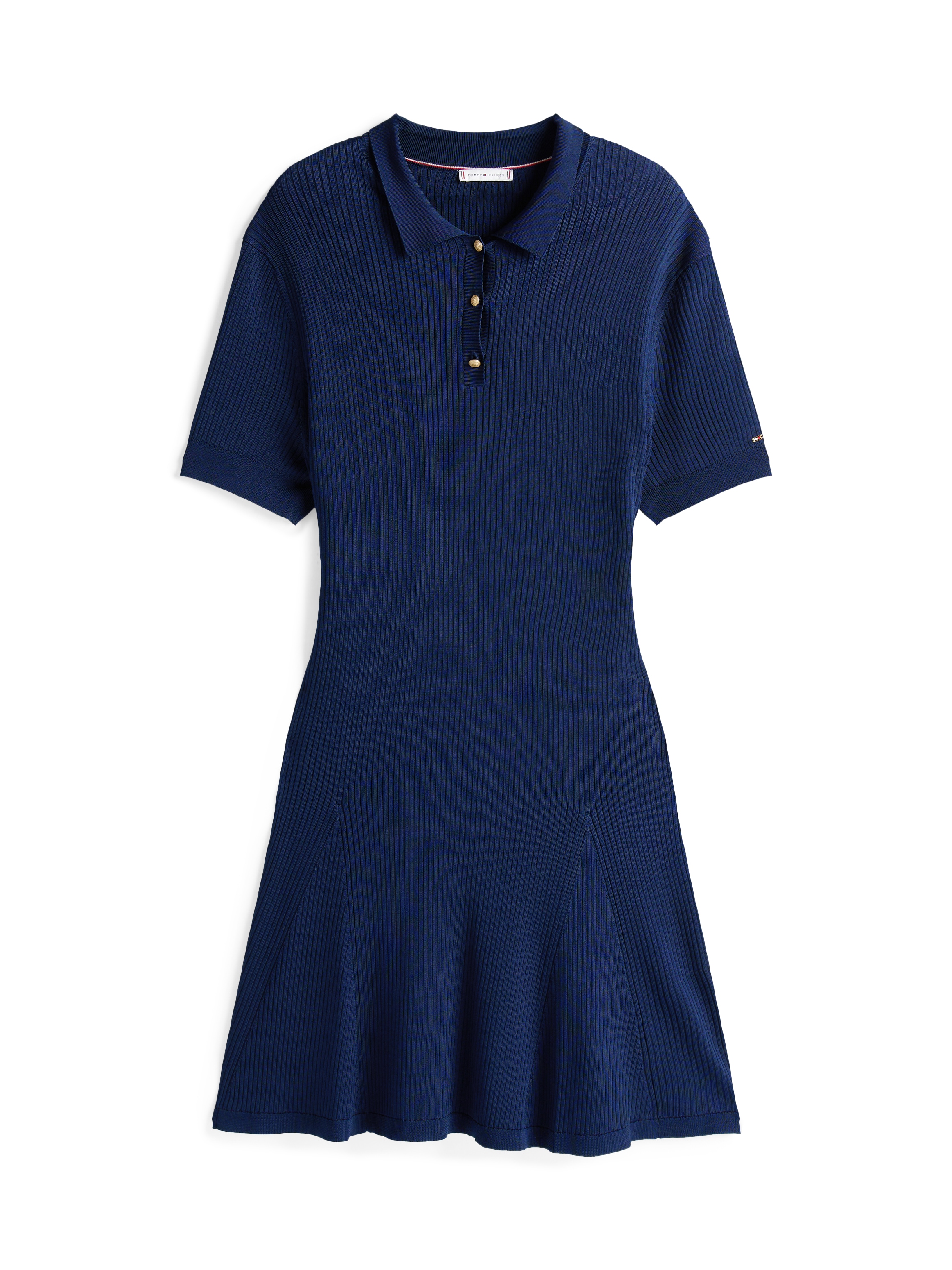 Tommy Hilfiger Curve Strickkleid »CRV RIB BTN F&F POLO SWT DRESS« in Grossen Grössen, Polokragen, Logostickerei