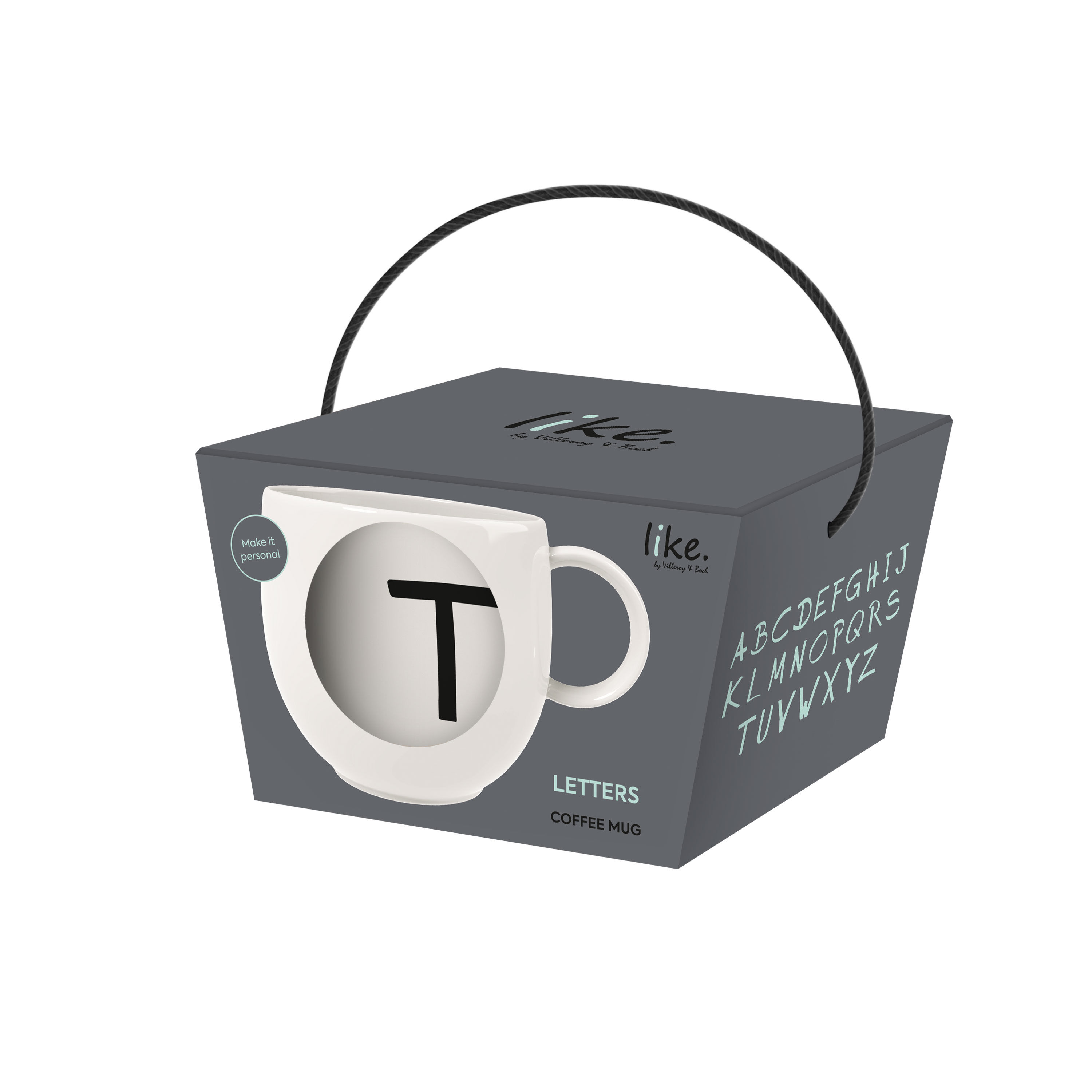 Letters Mug White, 9.9 oz, Premium Porcelain