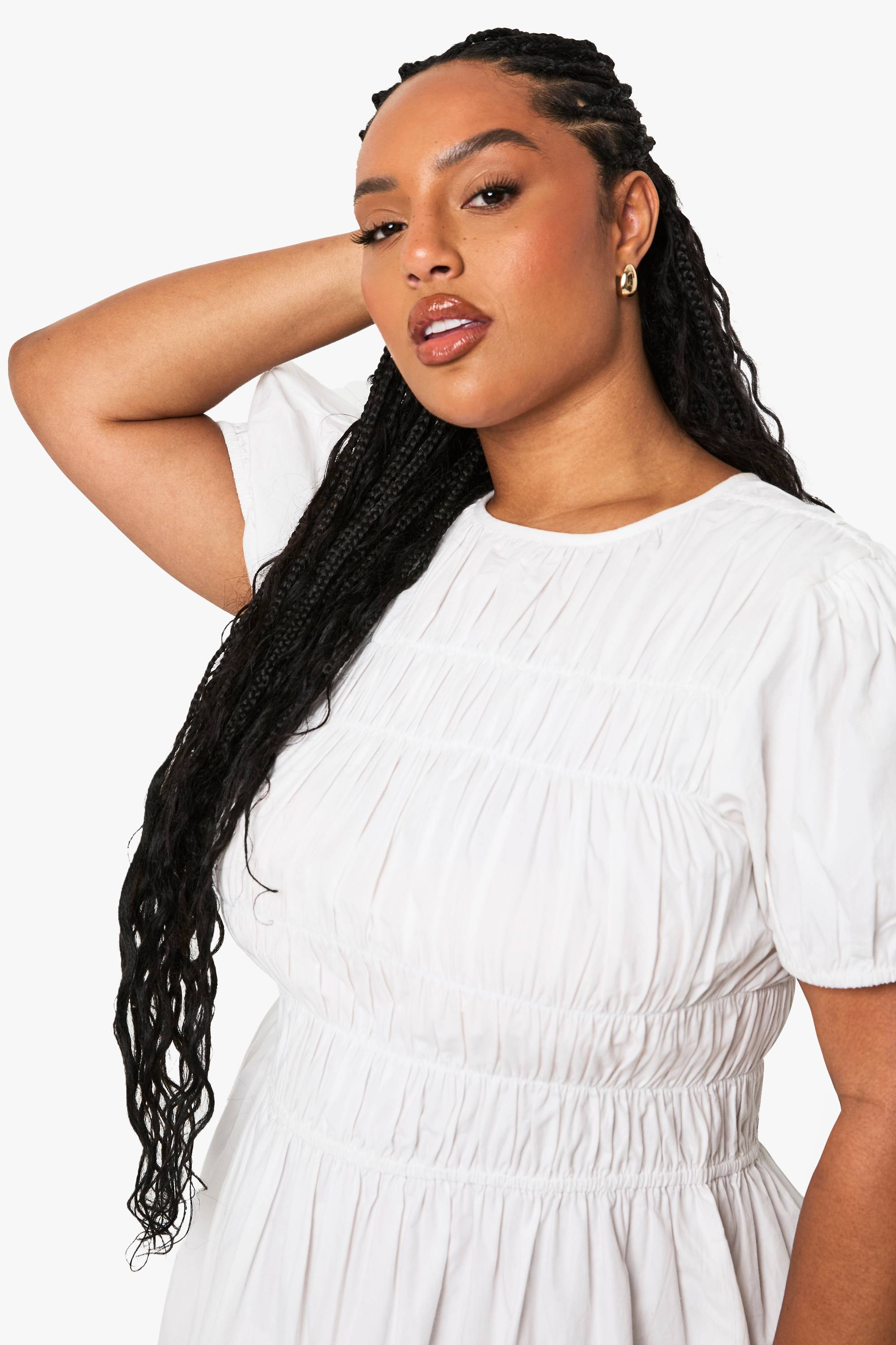 boohoo Robe Patineur Froncée en Coton Plus