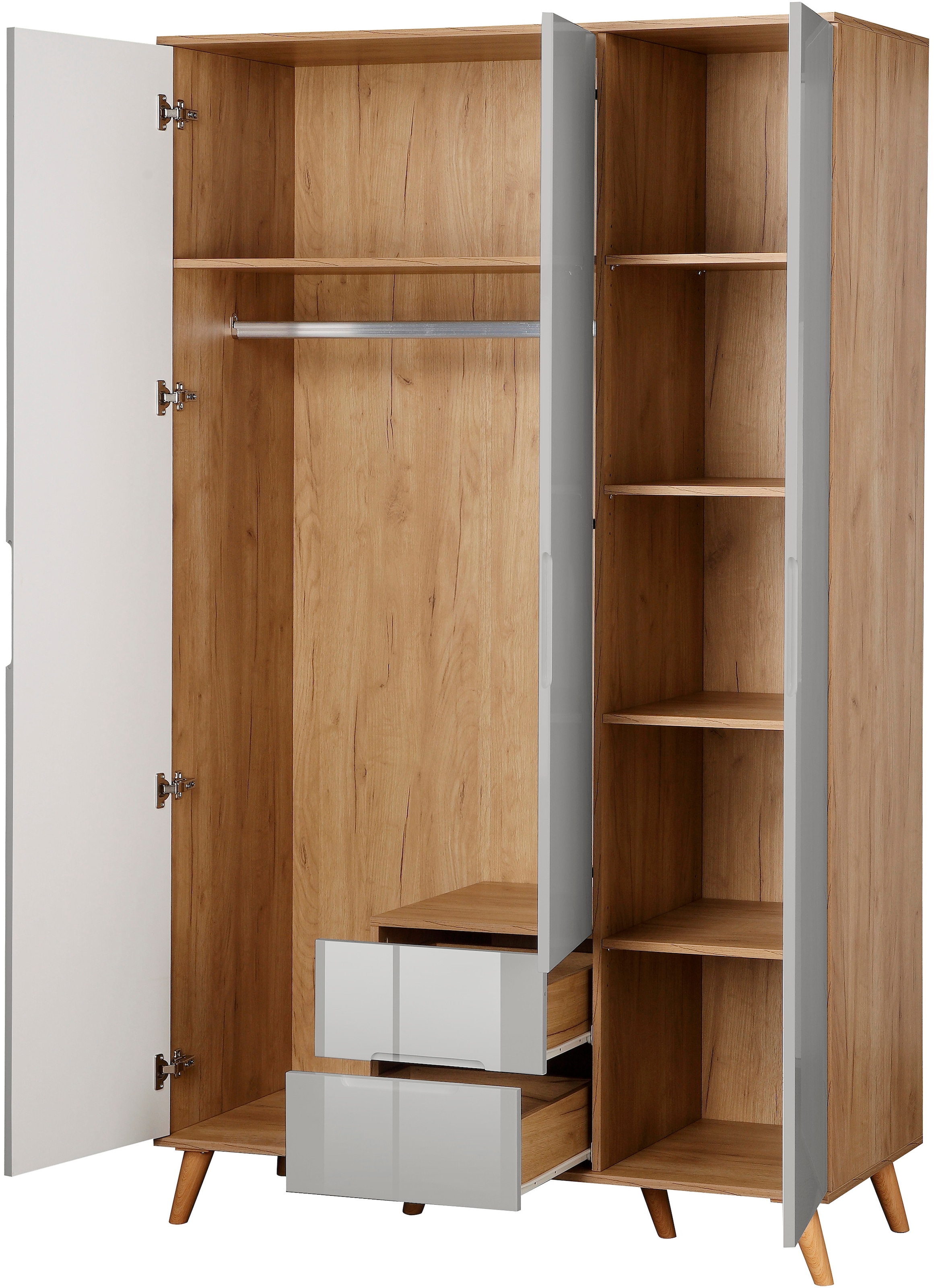 andas Kleiderschrank »Lund Schlafzimmerschrank Bestseller im skandinavischem Design« Garderobenschrank mit Premium Innenausstattung, Breite 120cm