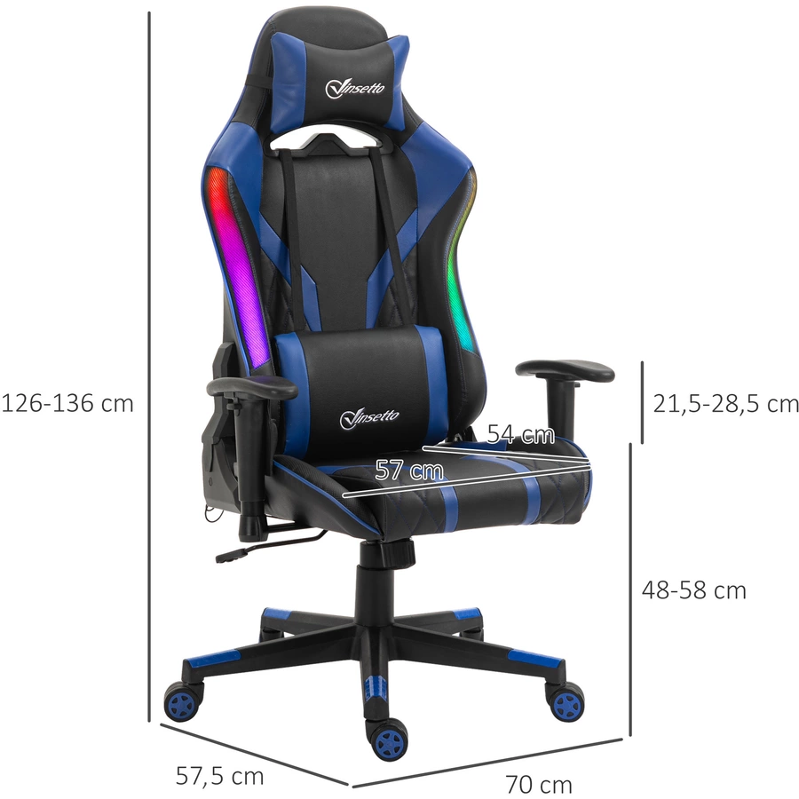 Vinsetto Gaming Stuhl mit LED-Beleuchtung schwarz, blau