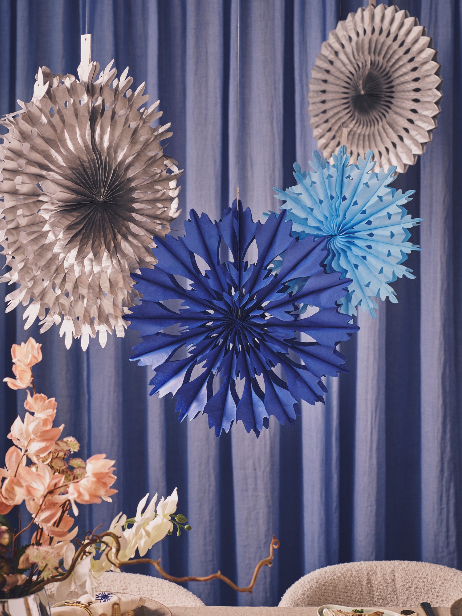 Rosetter | Papir. 4 stk.  | Silver, Blue