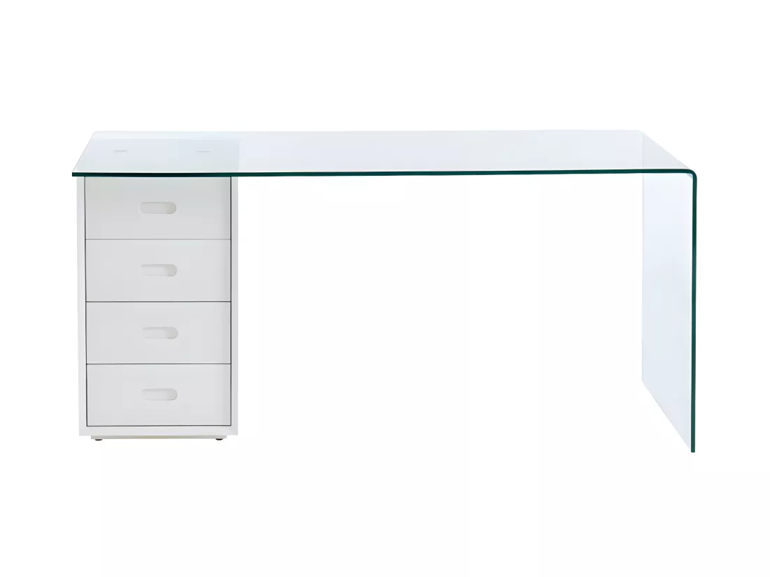 Bureau MURIEL avec rangements - 4 tiroirs - Verre trempé & MDF