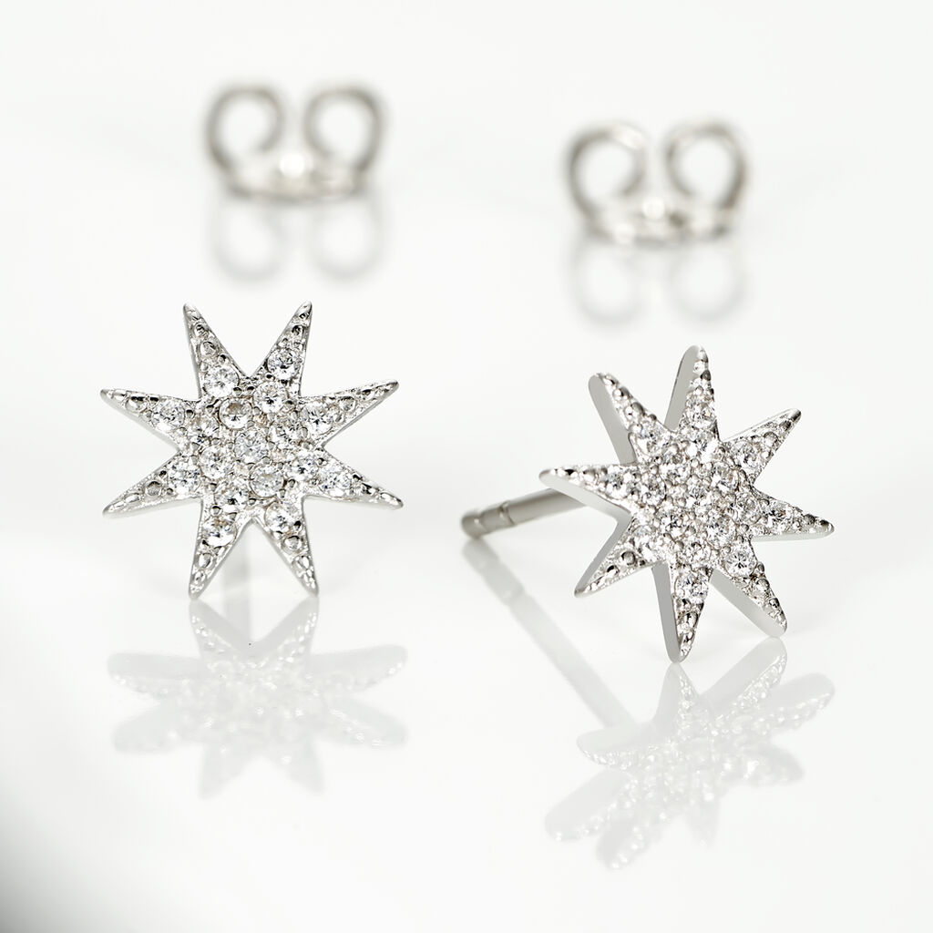 Boucles D'oreilles Puces Sarida Argent Blanc Oxyde De Zirconium