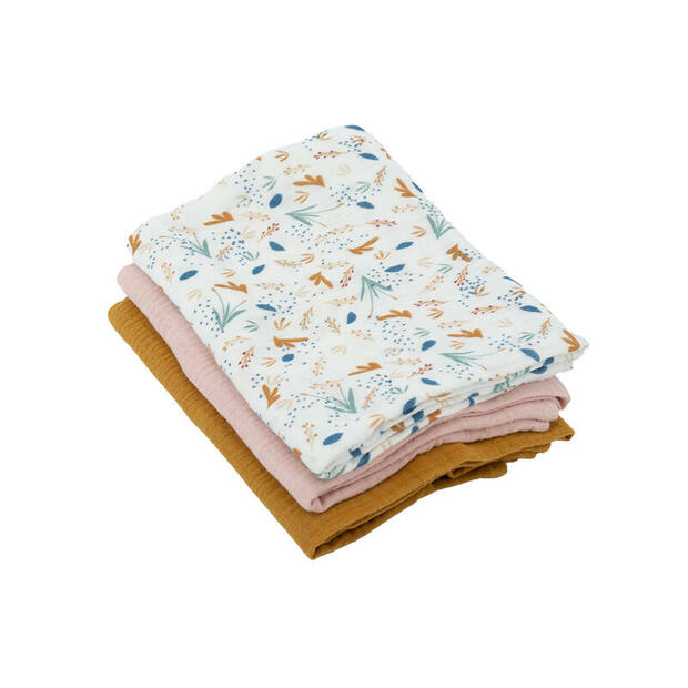 Lot 3 langes 60x60 cm bambou : 1 imprimé + 2 unis rose caramel - DOMIVA
