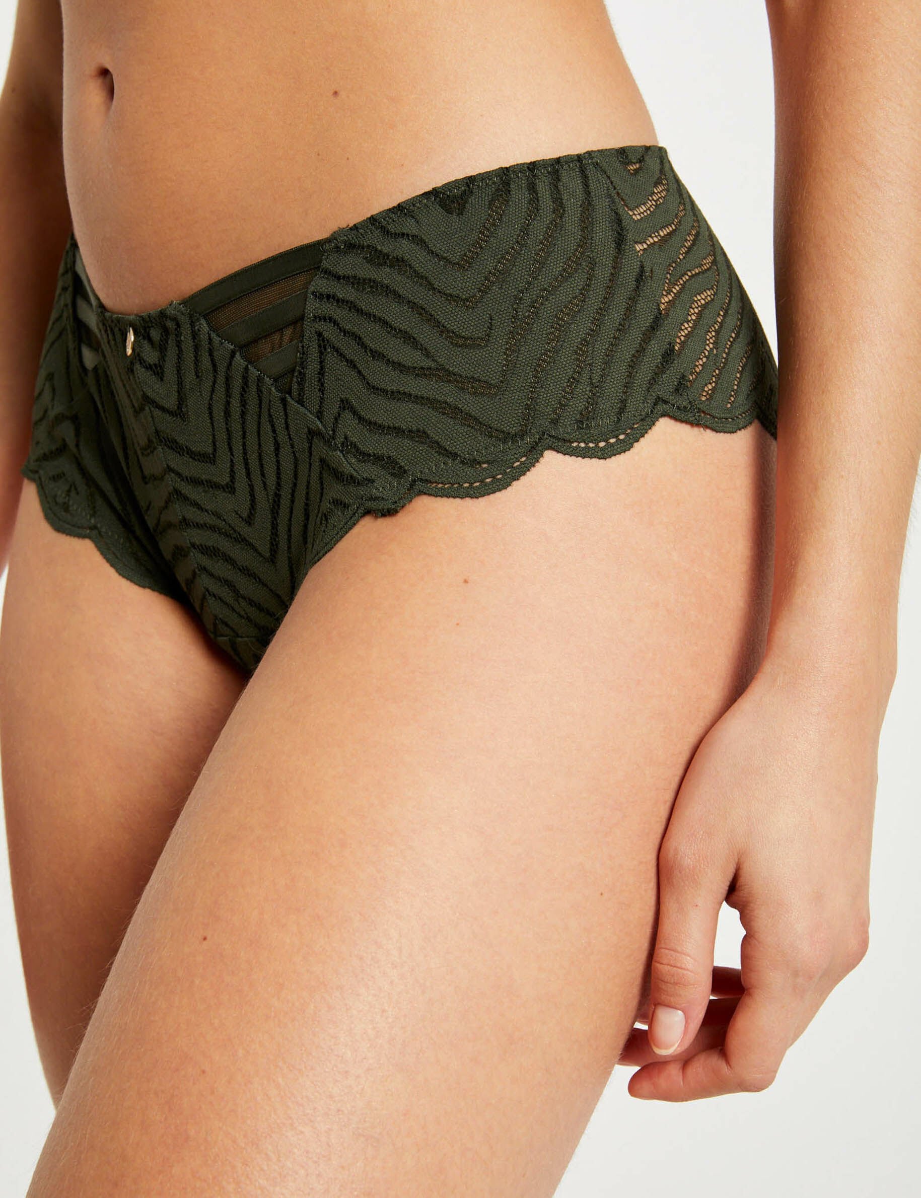 Shorty en dentelle vert kaki femme - vert_kaki