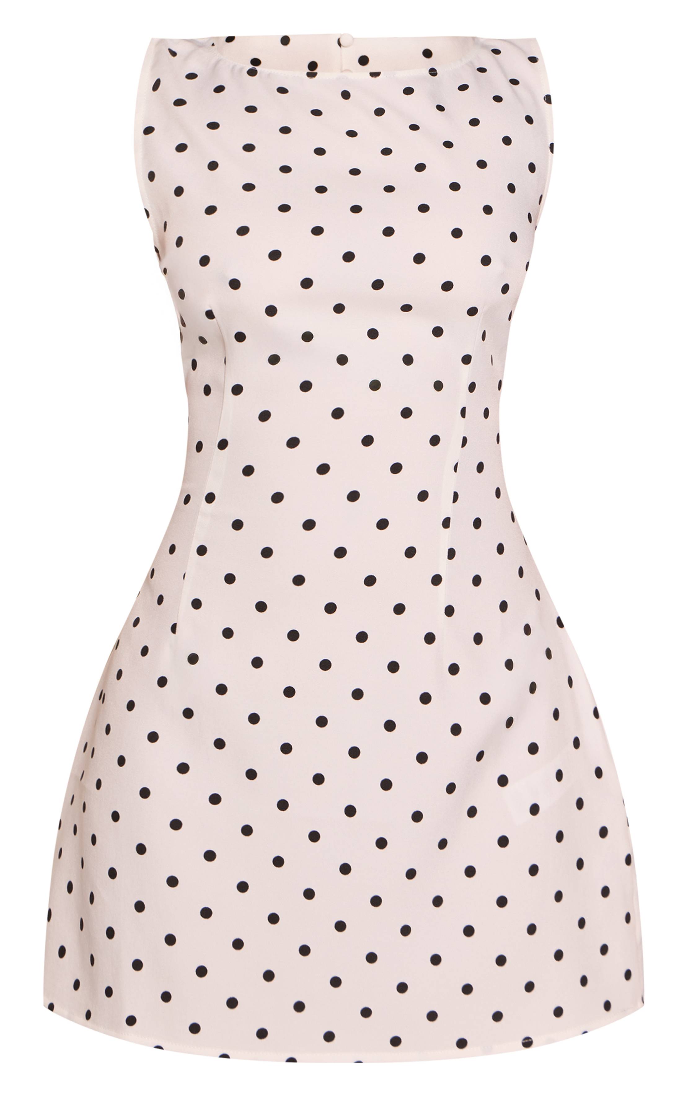 Blanc Robe Droite Dos Nu À Pois Effet Lin Petite