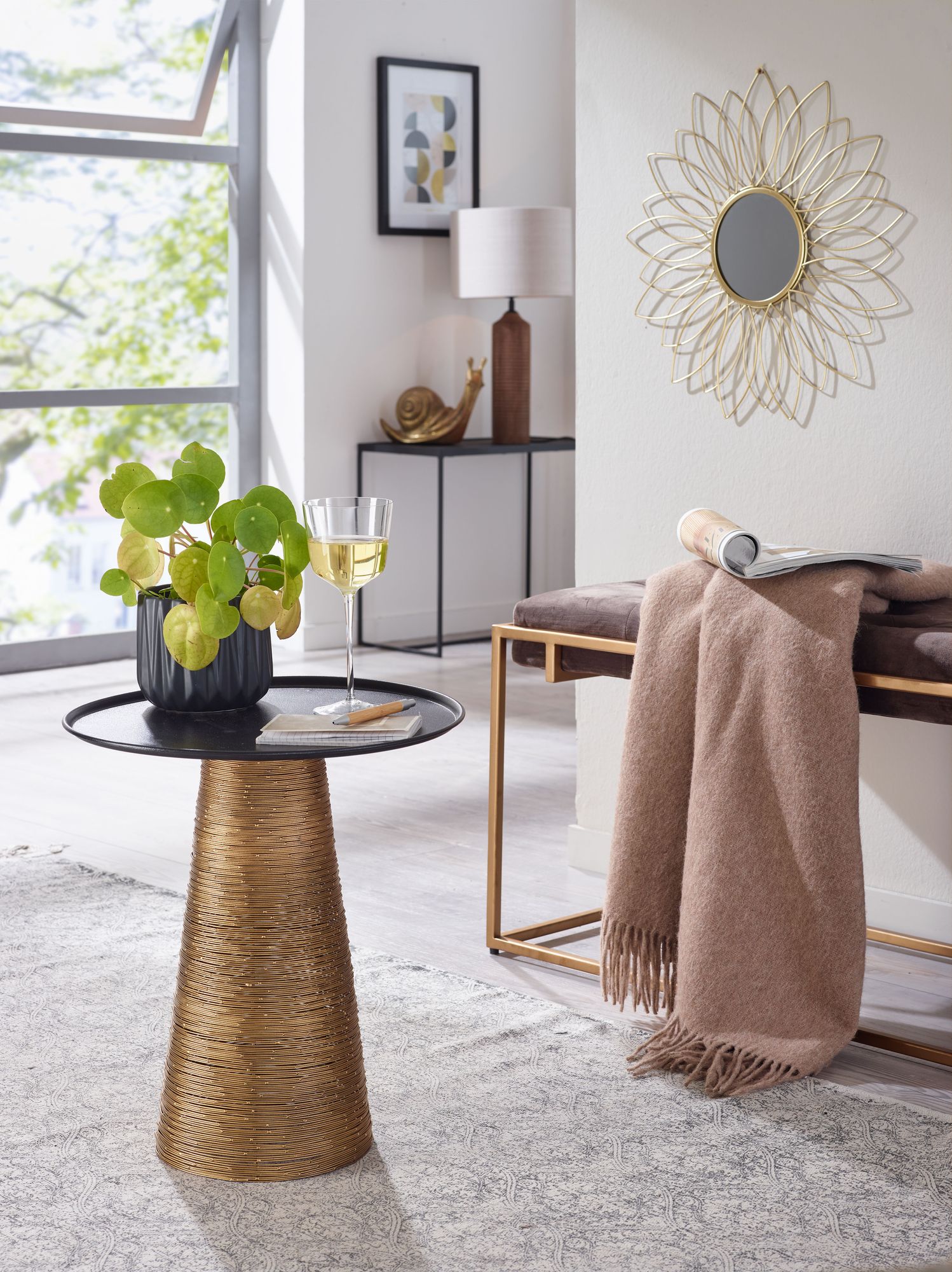 Beistelltisch FineBuy Sofatisch Metall Ø 40 cm Tisch Wohnzimmertisch Rund Gold