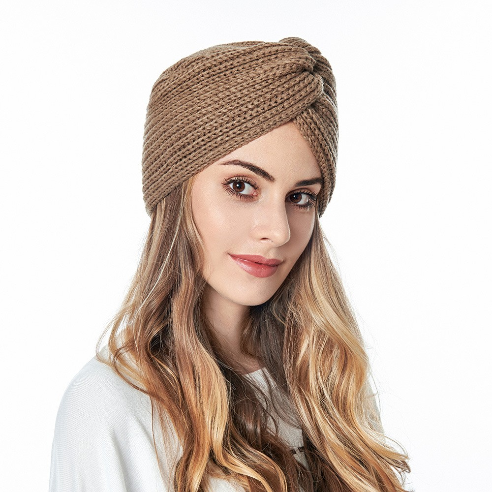 Damen Strickmütze Fashion Winter Mütze mit Knoten (One Size) - Braun