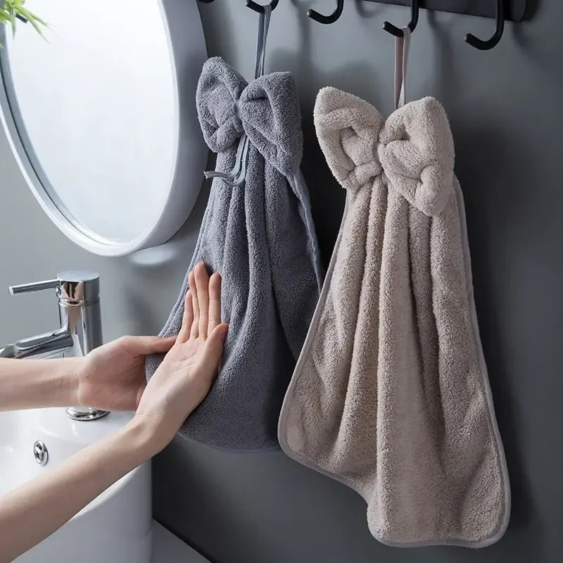 (35x30cm) Mikrofaser Handtuch Badezimmer Trocknungs Tuch Küchen Geschirrtuch mit Schleife zum Aufhängen - Weiss