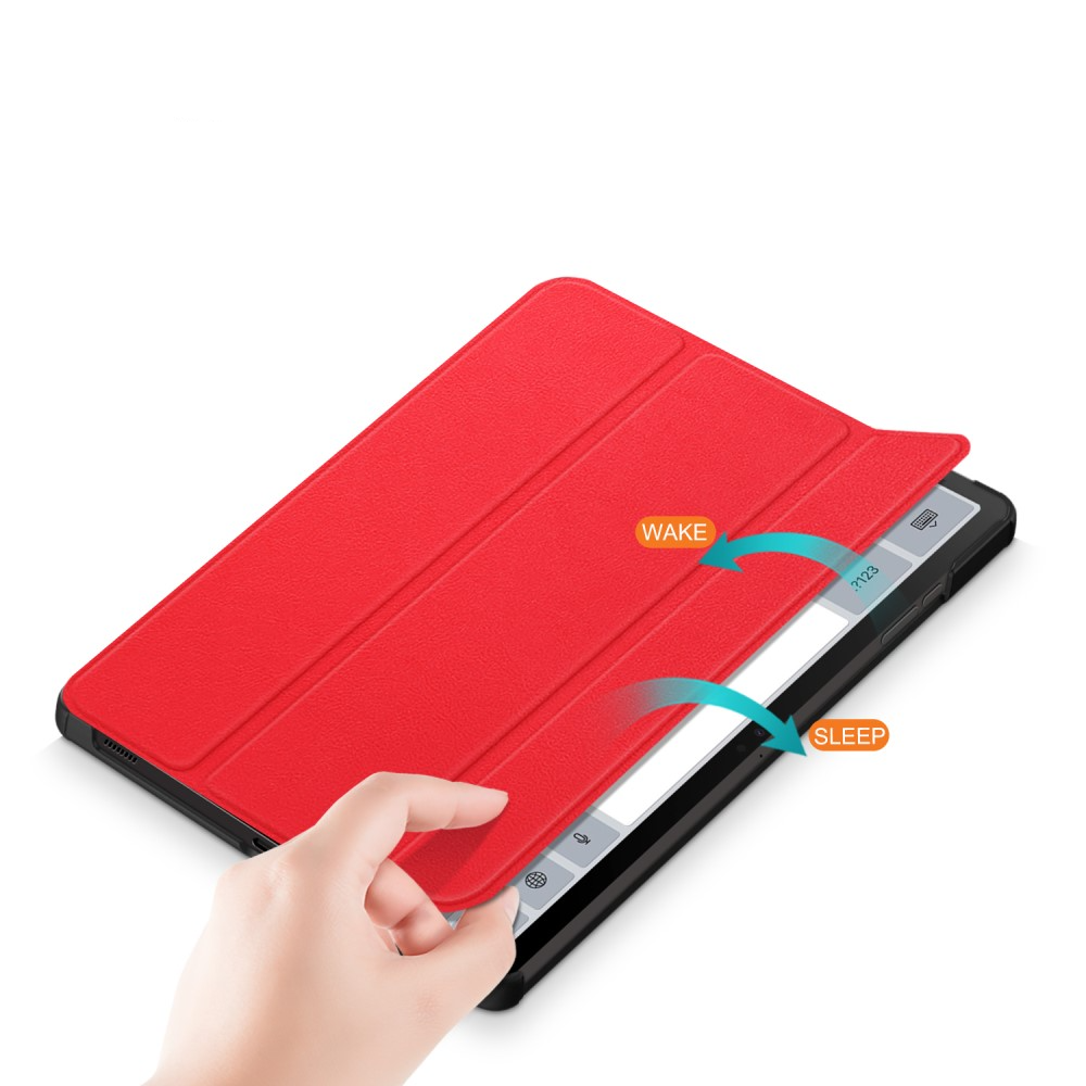 Samsung Galaxy Tab S9  Plus Leder Tasche Smart Cover Hülle Litchi Look   S-Pen Halterung - Rot