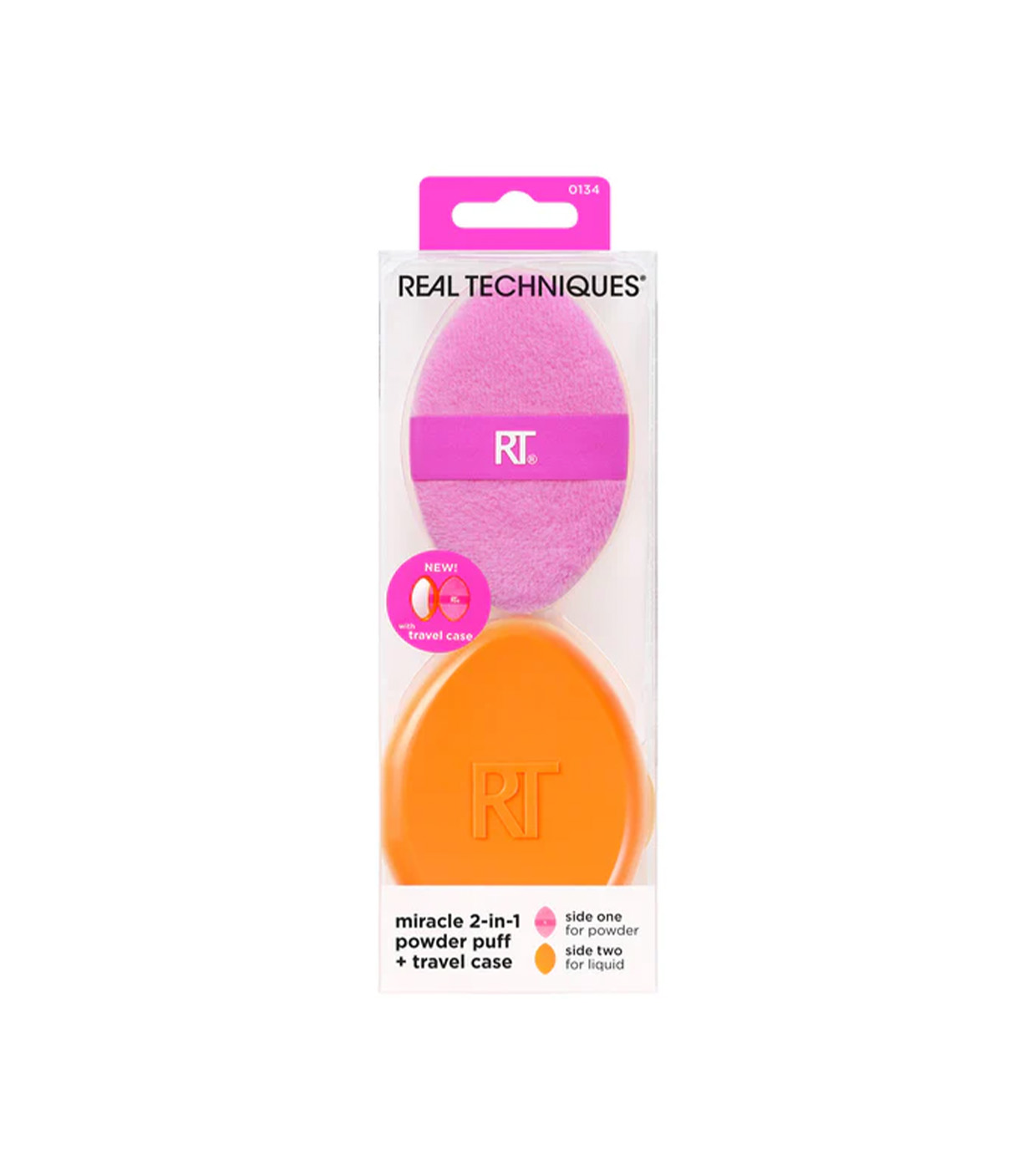 Real Techniques - Sopro de pó 2 em 1 milagroso de dupla face multifuncional + estojo de viagem