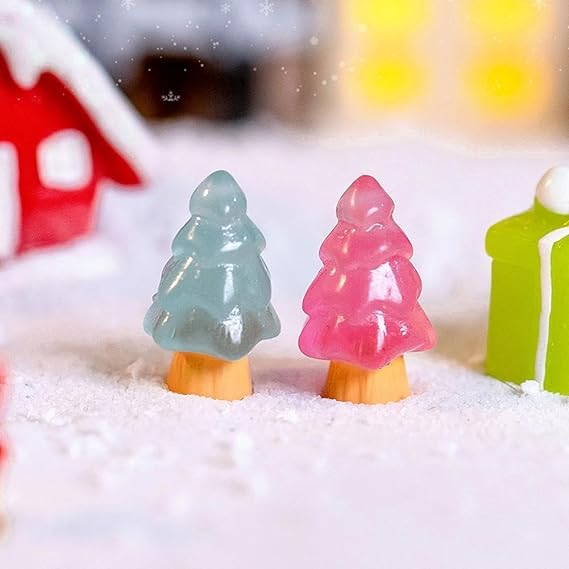 (10er Set) 20mm Fluoreszierende Tannebäume Leuchtende Mini Weihnachts Bäume Garten Deko - Assortiert
