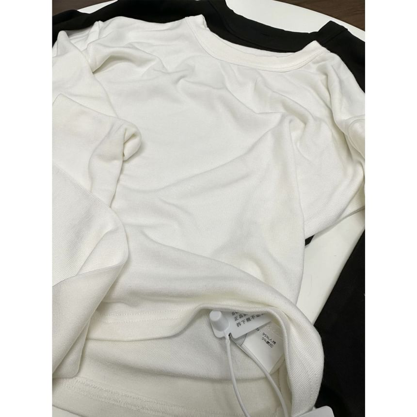 Hopsi - Lange mouwen mockneck / ronde hals effen cropped T-shirt