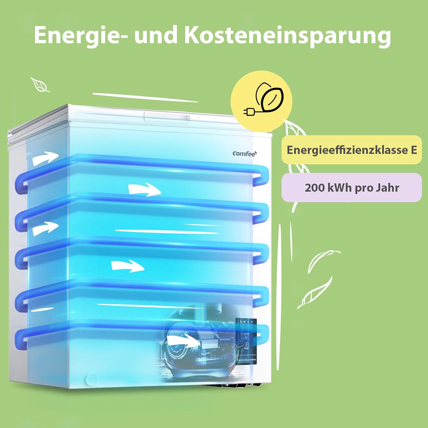 Comfee RCC199WH2(E) Gefriertruhe/200 kWh/Jahr/85cm hoch/198L/Hoch effizientes D-förmiges Rohr/Geeignet für verschiedene Einsatzszenarien/Einstellbarer Temperaturregler/Semi Circle Gefrierrohre/Weiß