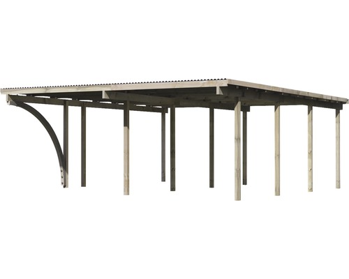 Dubbele carport Karibu Eco 2B van PVC-panelen met 1 inrijboog, zonder beslag, 527x576 cm, drukgeïmpregneerd