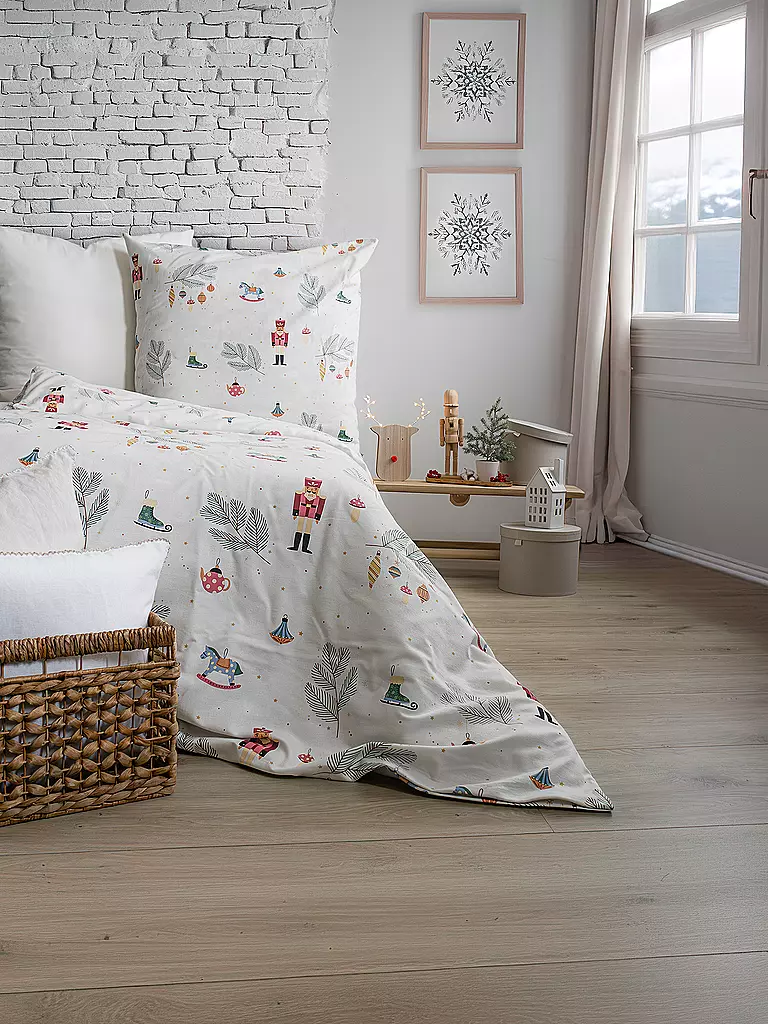 FLEURESSE Flanell Bettwäsche ASPEN 70x90cm/140x200cm Nußknacker weiss