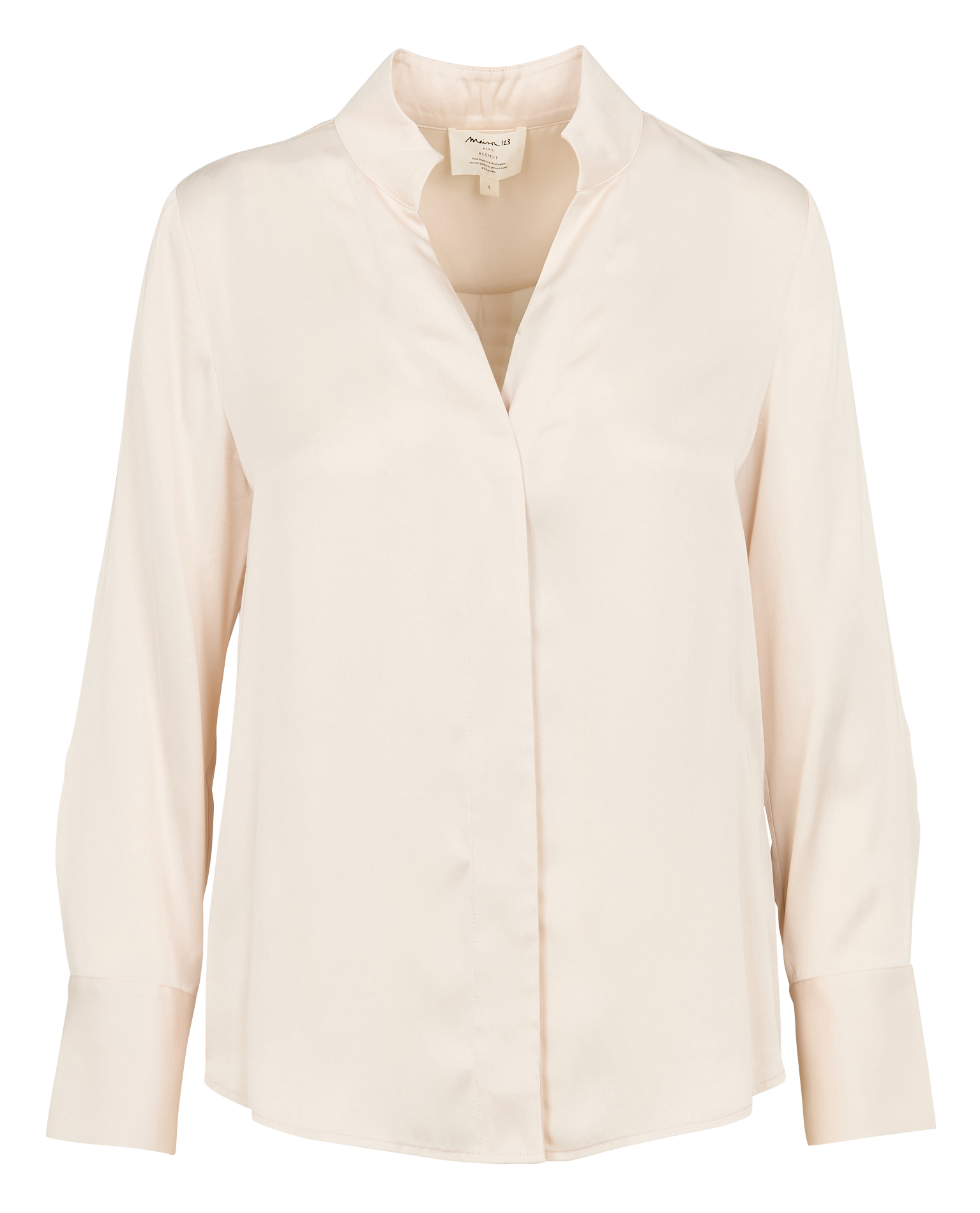 BASILE - Blouse à col tunisien en satin| Beige
