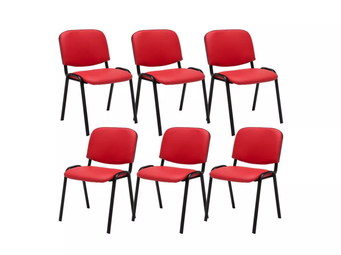 Lot de 6 Chaise de conférence - Similicuir & Métal noir mat - Rouge - Ken