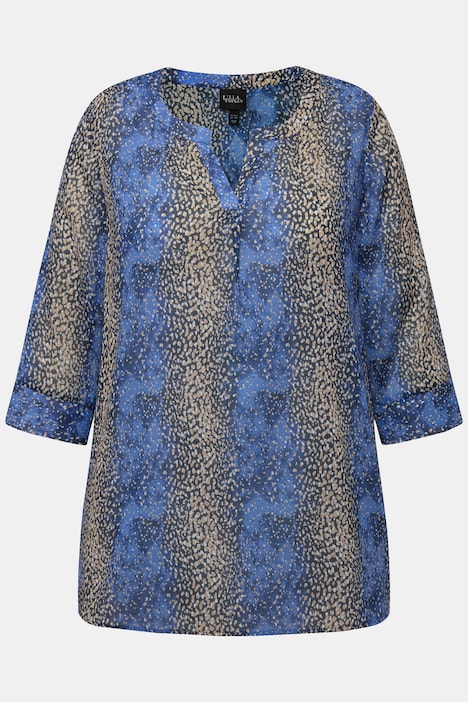 Bluse, Punkte-Streifen, A-Linie, Tunika-Ausschnitt, 3/4-Arm