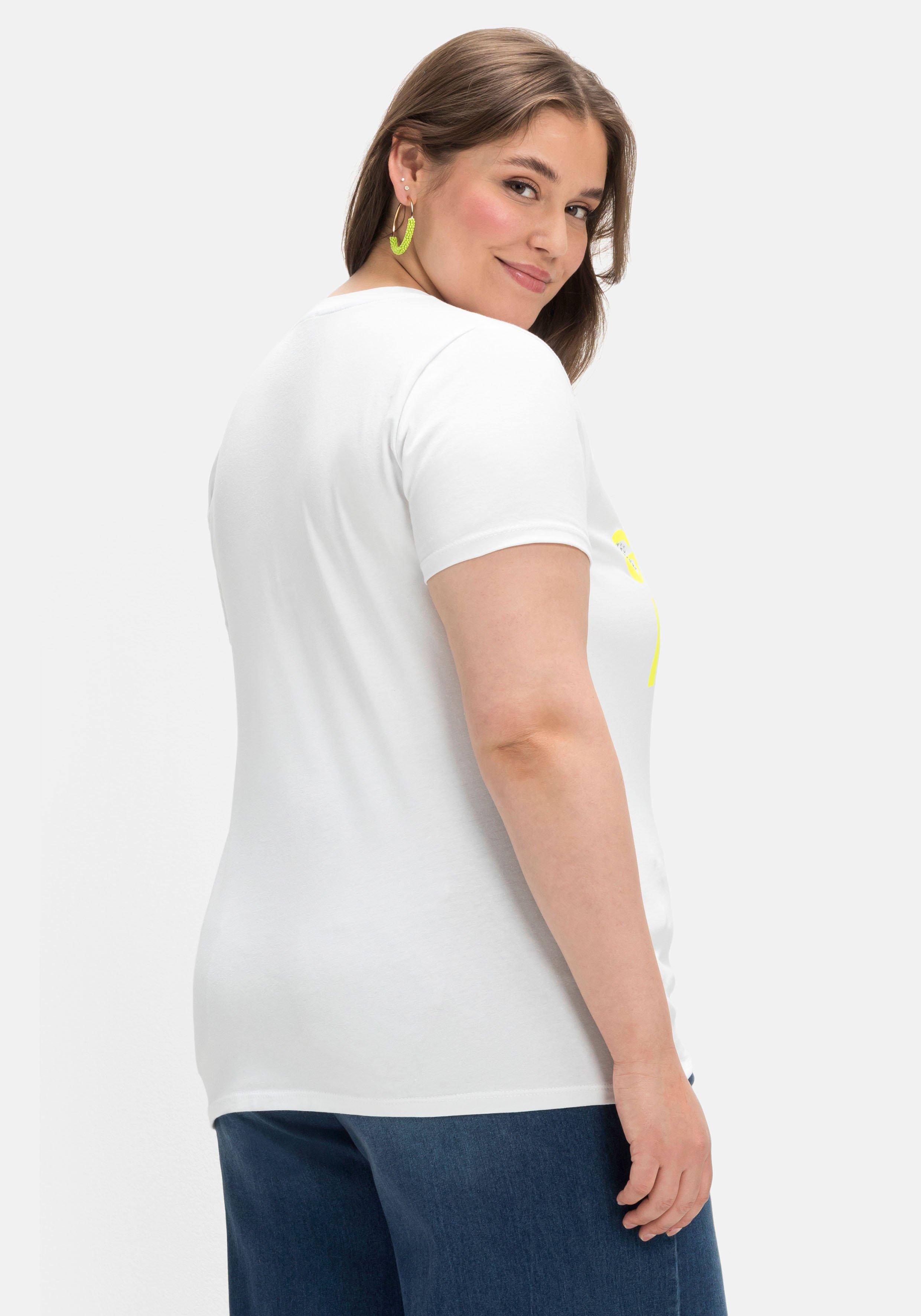 T-Shirt mit Neon-Frontdruck, elastische Qualität