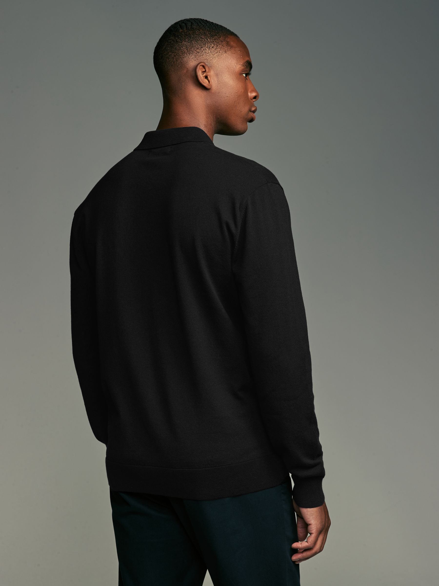 Zwart/marineblauw - Gebreide poloshirts met lange mouwen 2 -pack