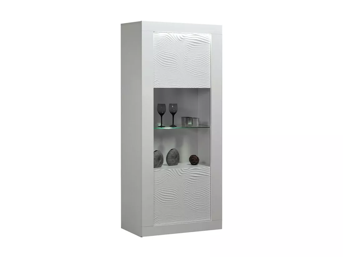 DAYTON WHITE - Vitrine 1 Porte Réversible Laquée Blanche et Leds