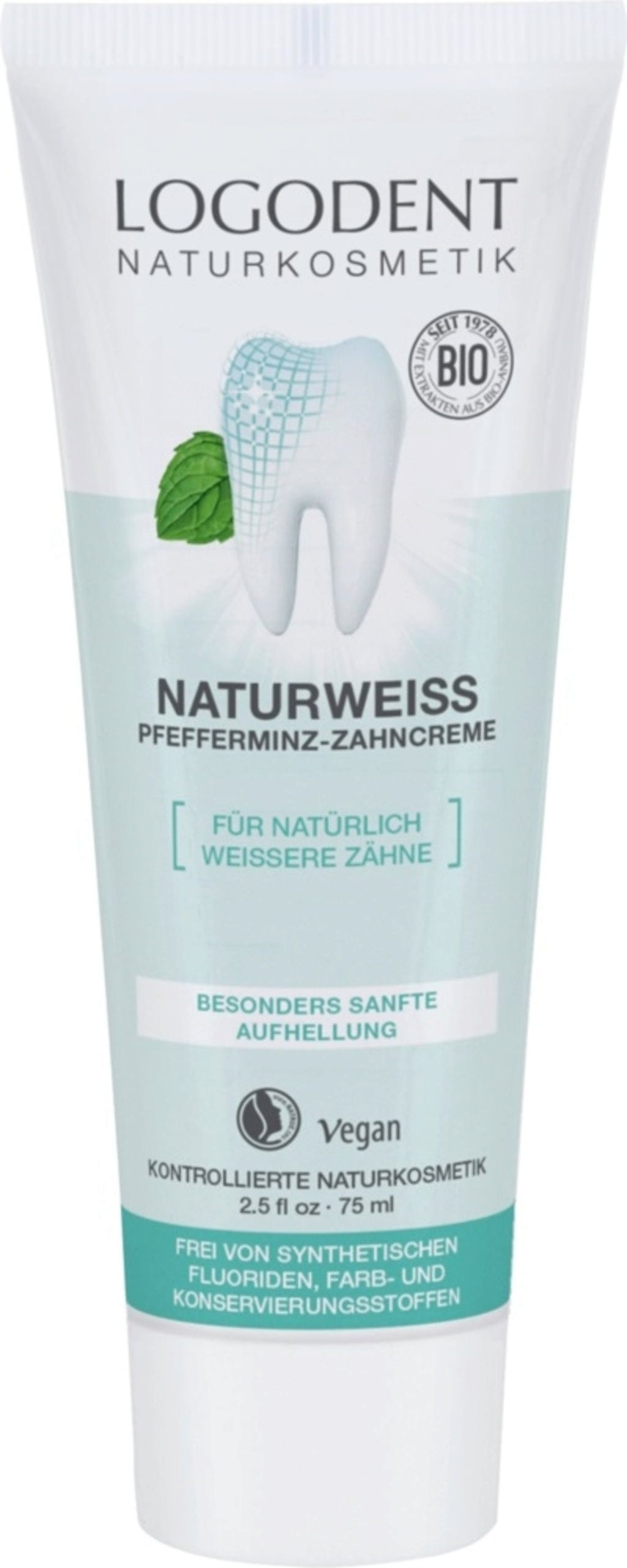 LOGONA  Naturweiß Pfefferminz-Zahncreme, 75 ml