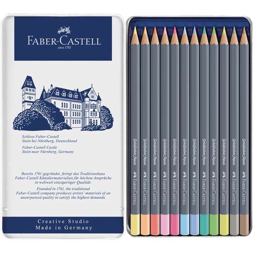 FABER-CASTELL Goldfaber Aqua Aquarellstift, Pastelltöne, 12er Metalletui