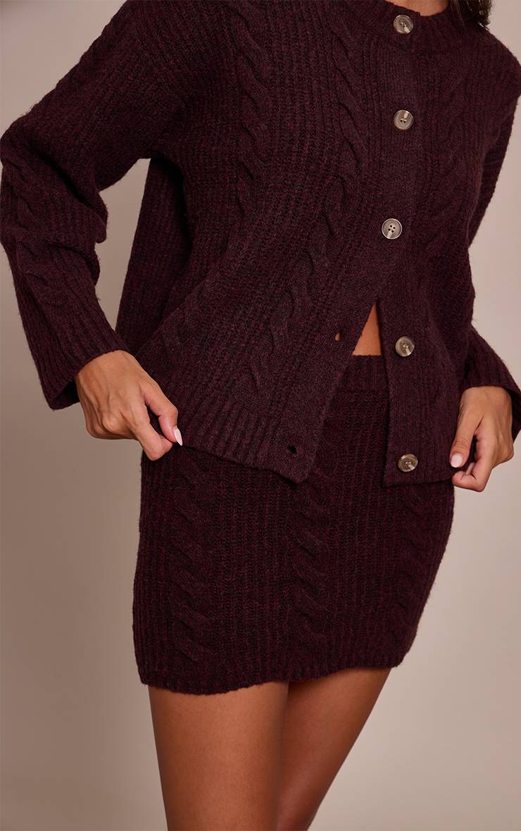 Chocolate Plum Cardigan Boutonné En Maille Torsadée