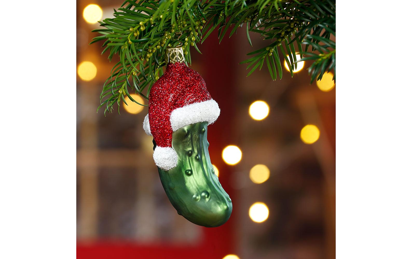 Weihnachtsschmuck Gurke mit Kappe 12 cm, Grün/RotWeihnachtsdeko