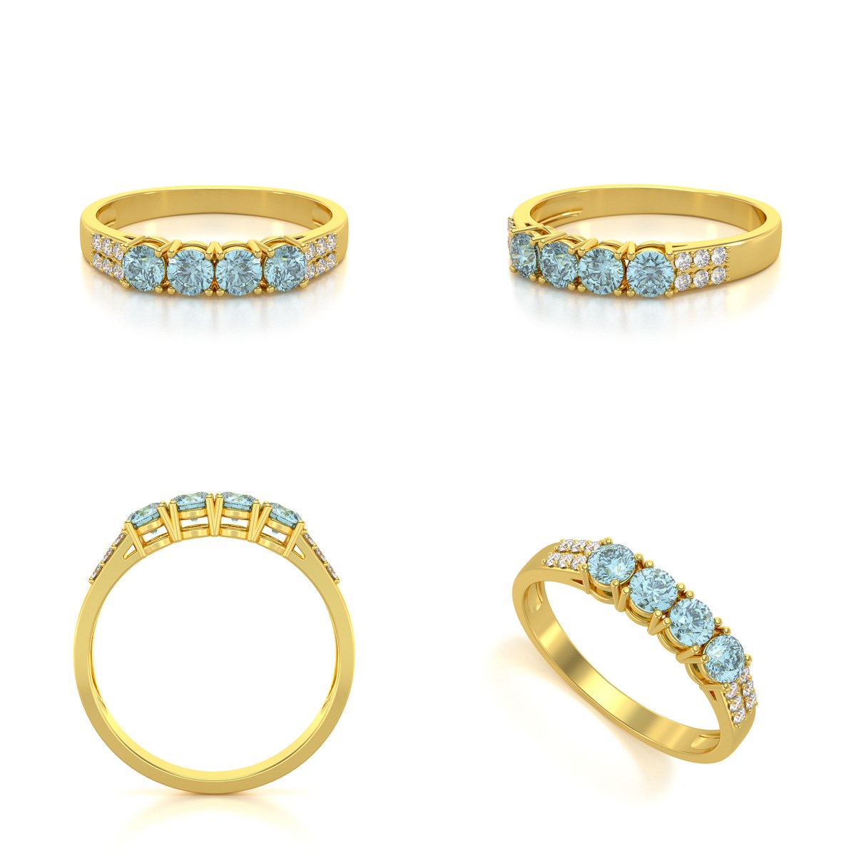 Bague ADEN Or 585 Jaune Aigue-Marine et diamants 2.382grs