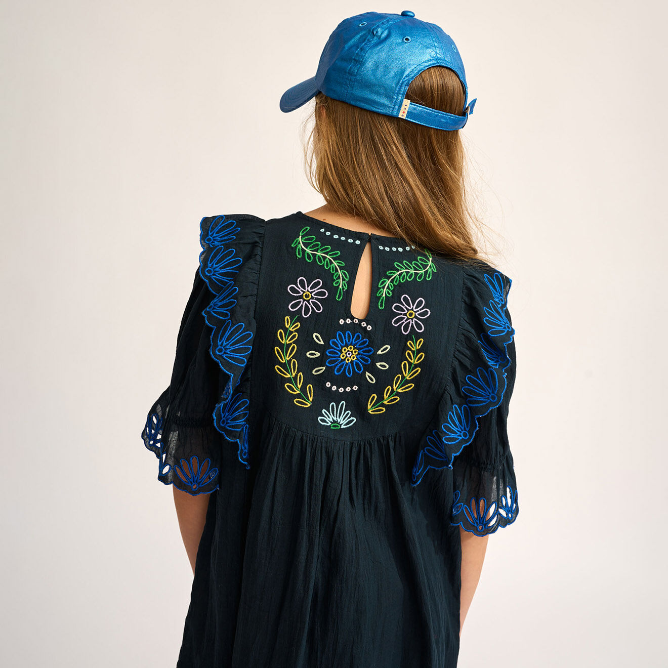 Bellerose Robe en Voile de Coton brodé Honest marine