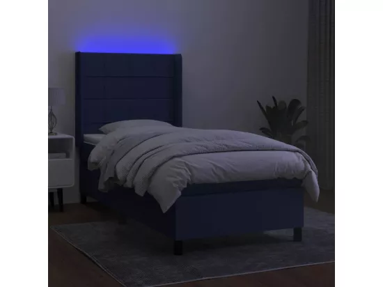 Sommier tapissier avec matelas et LED Bleu 90x190 cm Tissu