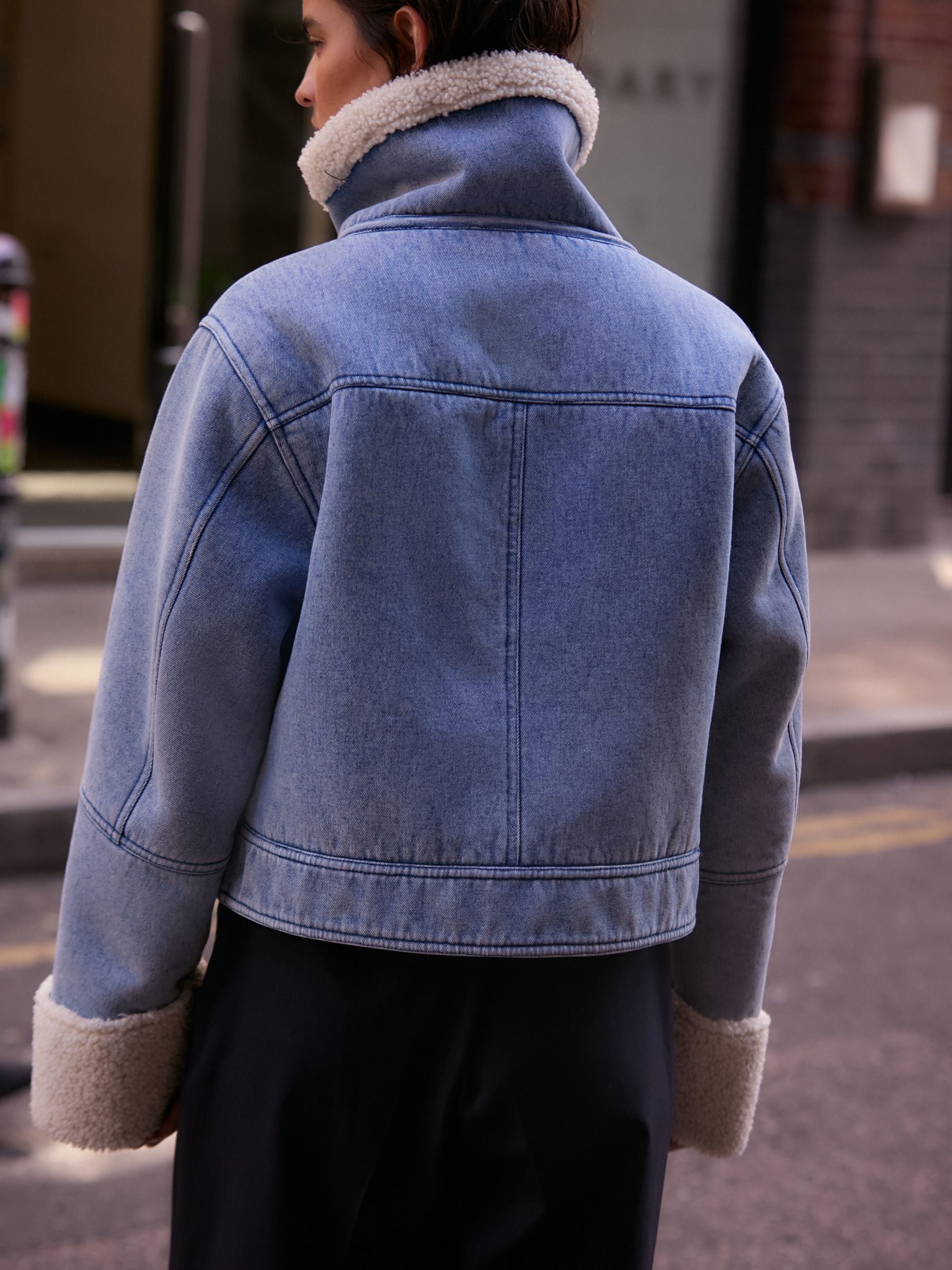 Normaal blauw - Denim jack met borgvoering