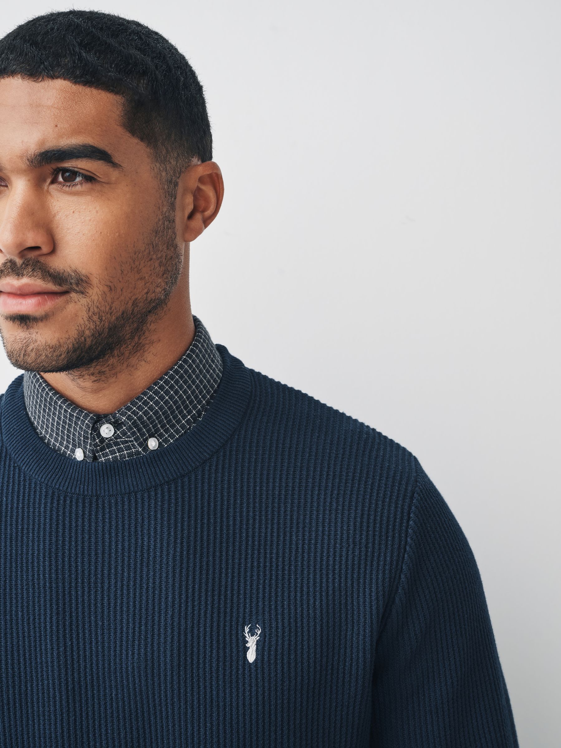 Donkerblauw - Regular fit trui met overhemdkraag